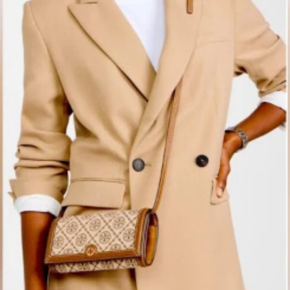 Tory Burch T Monogram Jacquard Wallet Crossbody Clutch Fanny Pack Hazelnut EUC - Picture 2 of 15